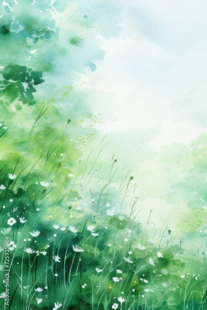 Fototapeta premium pastel watercolor floral background image with white flowers, in the style of light emerald and white