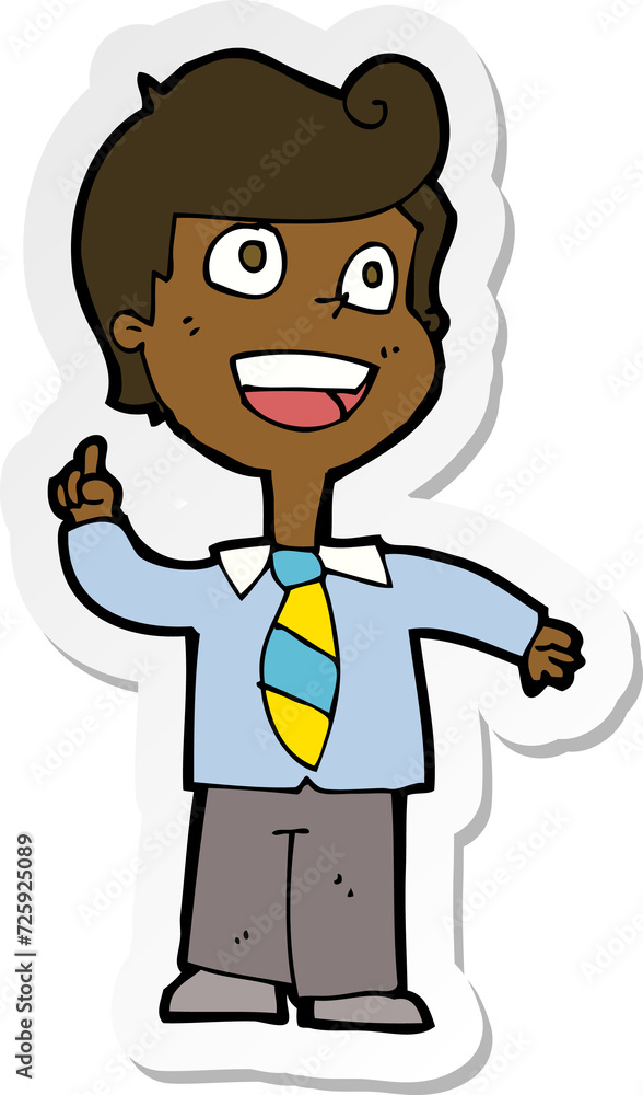 sticker of a cartoon school boy raising hand sticker of a cartoon school boy raising hand
