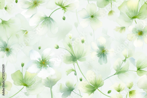 pastel watercolor floral background image with white flowers, in the style of light emerald and white.