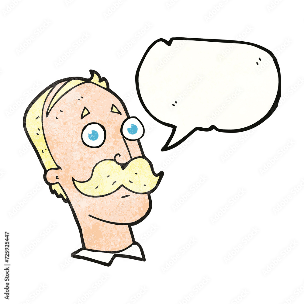 speech bubble textured cartoon man with mustache