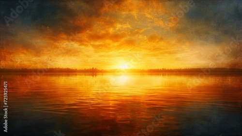 Sunset on the lake. Beautiful sunset over the lake. Natural background. A breathtaking sunrise over a tranquil lake, casting a warm, golden glow on the water's surface.  © Oskar Reschke