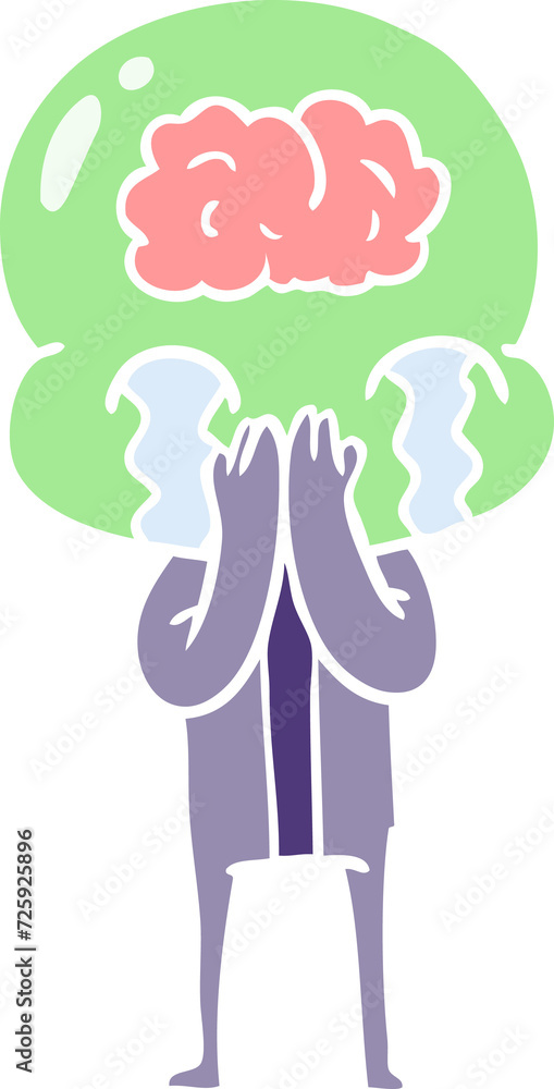 flat color style cartoon big brain alien crying flat color style cartoon big brain alien crying