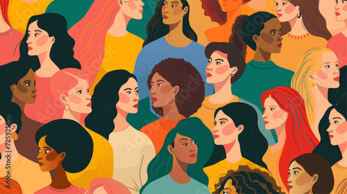 Flat colorful racial diversity group of women