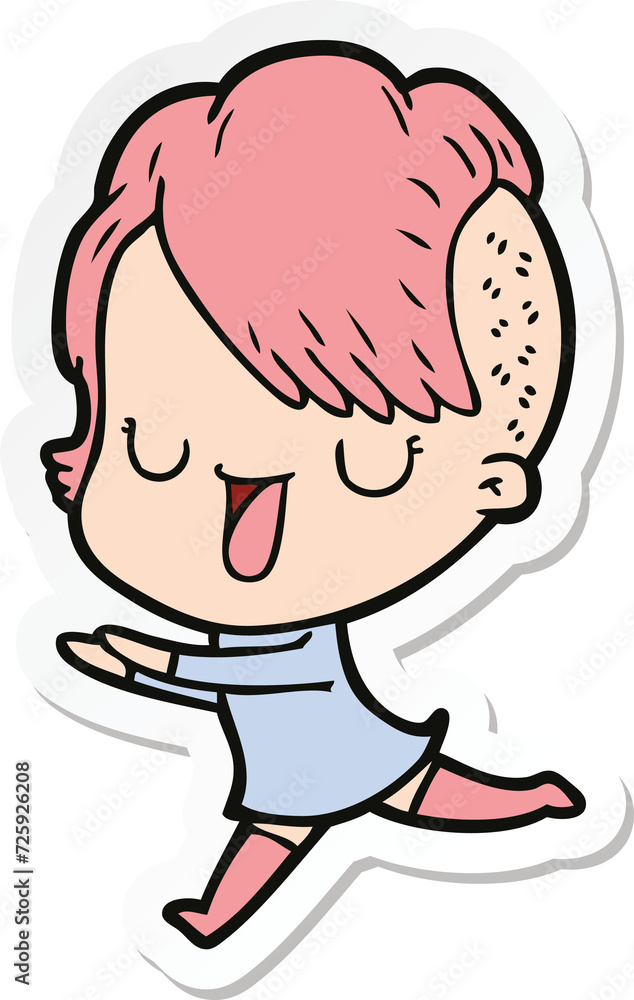 sticker of a cute cartoon girl with hipster haircut sticker of a cute cartoon girl with hipster haircut