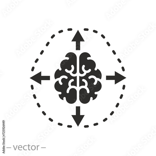 human brain thinking development icon, mental growth, expanding  think cognition, flat symbol - vector illustration