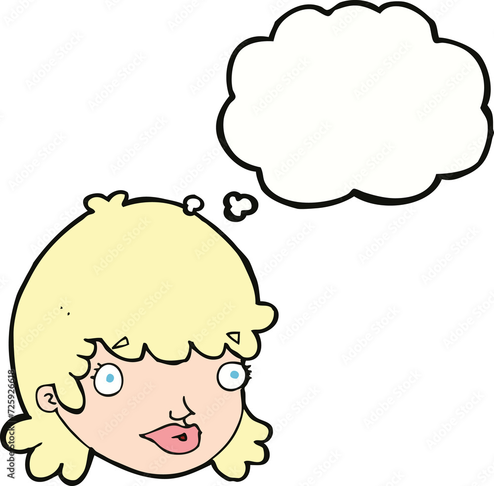 cartoon female face with surprised expression with thought bubble cartoon female face with surprised expression with thought bubble
