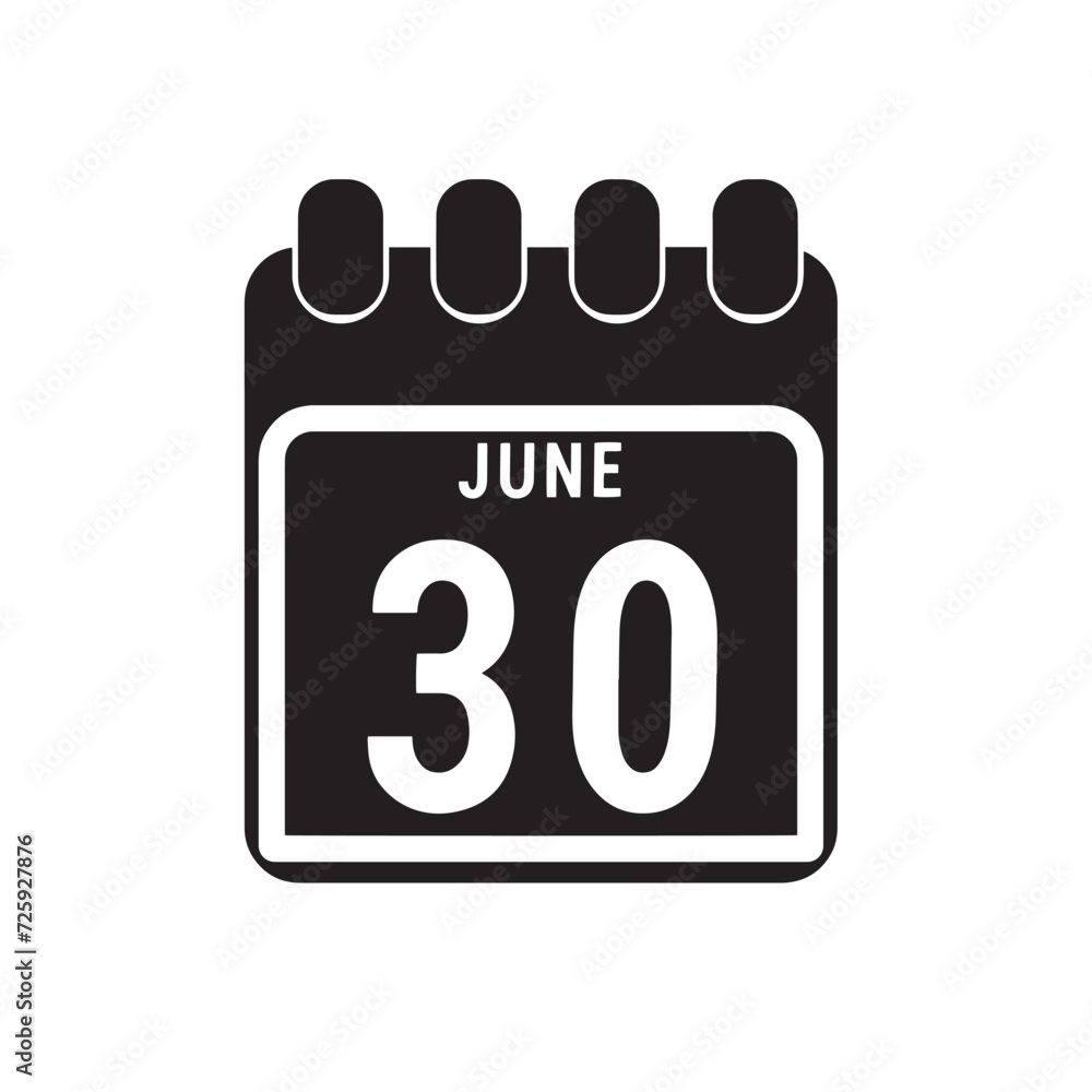 Calendar displaying day 30 (thirtieth) of the June - Day 30 of the month. Illustration Calendar displaying day 30 (thirtieth) of the June - Day 30 of the month. Illustration