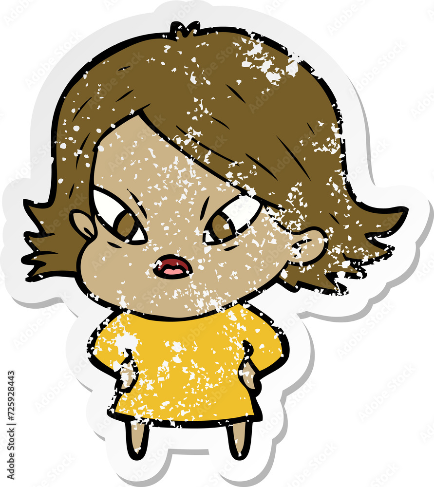 distressed sticker of a cartoon stressed woman distressed sticker of a cartoon stressed woman