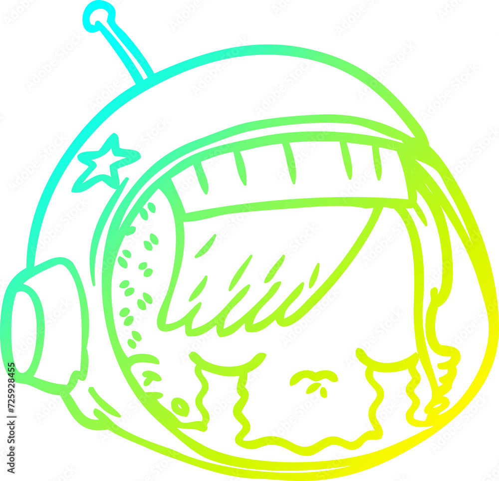 cold gradient line drawing cartoon astronaut face crying