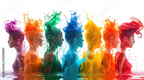 group of multicolor painted people, concept of Belonging Inclusion Diversity Equity DEIB, isolated on white background photo