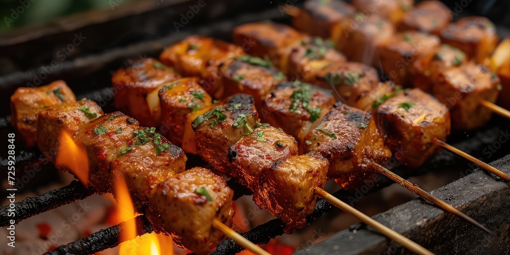 Arabic Fast-Food Temptation! Juicy Meat on Skewers - A Tasty Treat to Savor - Exciting and Flavorful - Soft Natural Light