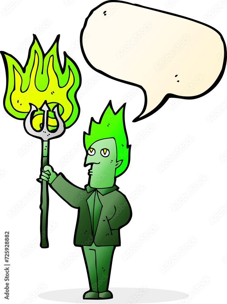 Fototapeta premium cartoon devil with pitchfork with speech bubble