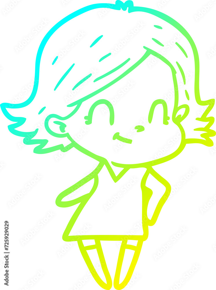 cold gradient line drawing cartoon friendly girl cold gradient line drawing cartoon friendly girl