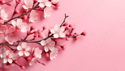 Spring flower composition. White flowers on pink pastel background. Concept for Valentine s Day  Women s Day  Mother s Day. Flat layout  top view  copy space