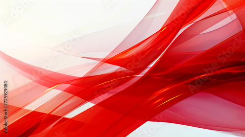 A striking abstract design of red glassy waves flowing across a pristine white background. Passionate energy and modern sophistication photo
