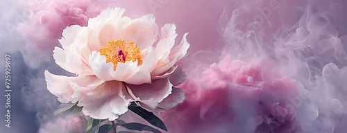 Panel kuchenny z motywem Piwonia i dym, różowa tapeta w kwiaty, puste miejsce