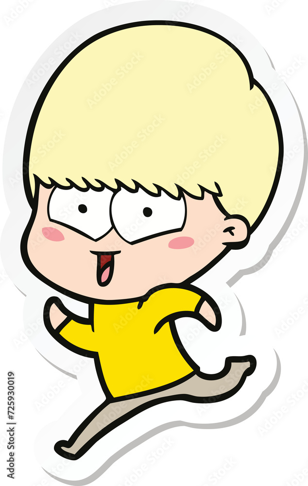 sticker of a cartoon happy boy