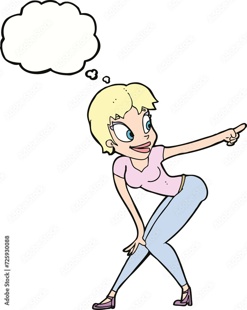 cartoon pretty woman pointing with thought bubble cartoon pretty woman pointing with thought bubble
