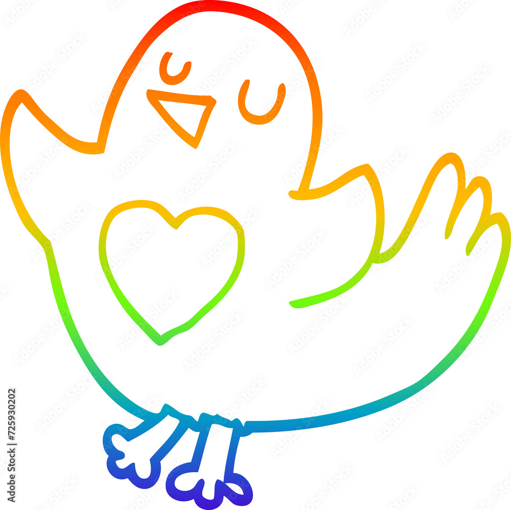 rainbow gradient line drawing cartoon bird with heart rainbow gradient line drawing cartoon bird with heart