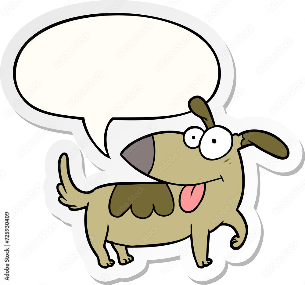 cartoon happy dog and speech bubble sticker cartoon happy dog and speech bubble sticker