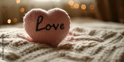 Plush Heart near  Love  Word  Beautifully Written - Sweet and Charming Composition - Soft Natural Light