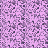 Vector pattern with hand drawn purple doodle hearts, cute design for Valentines day, wrapping paper, gifts, textile design, cards.