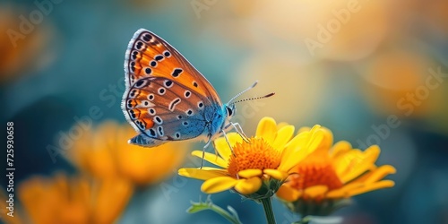 Vibrant Butterfly Closeup! Perched on Yellow Flower - Beauty Generated by Artificial Intelligence - Soft Natural Light
