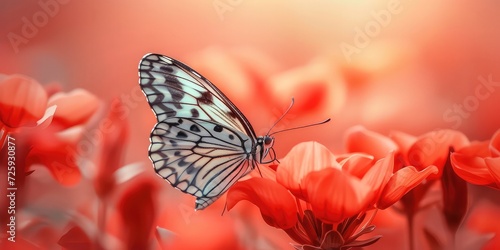 Butterfly on Red Flower Closeup! Gracefully Perched with Softly Blurred Background - Stunning and Serene Moment in Nature - Soft Natural Light