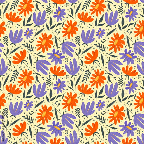 Wallpaper Mural seamless pattern with flowers, cute floral design with meadow flowers, spring textile design Torontodigital.ca