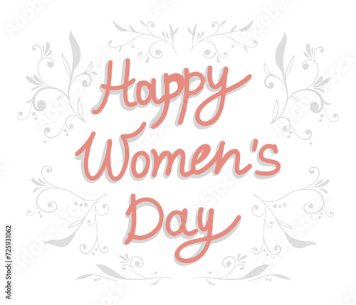 Happy Women s Day greeting card with hand drawn abstract elements on white background. Cute vector postcard for 8th March.