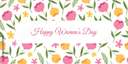 Vector Greeting card for International Women's Day with cute flowers. Simple postcard with greeting text design.