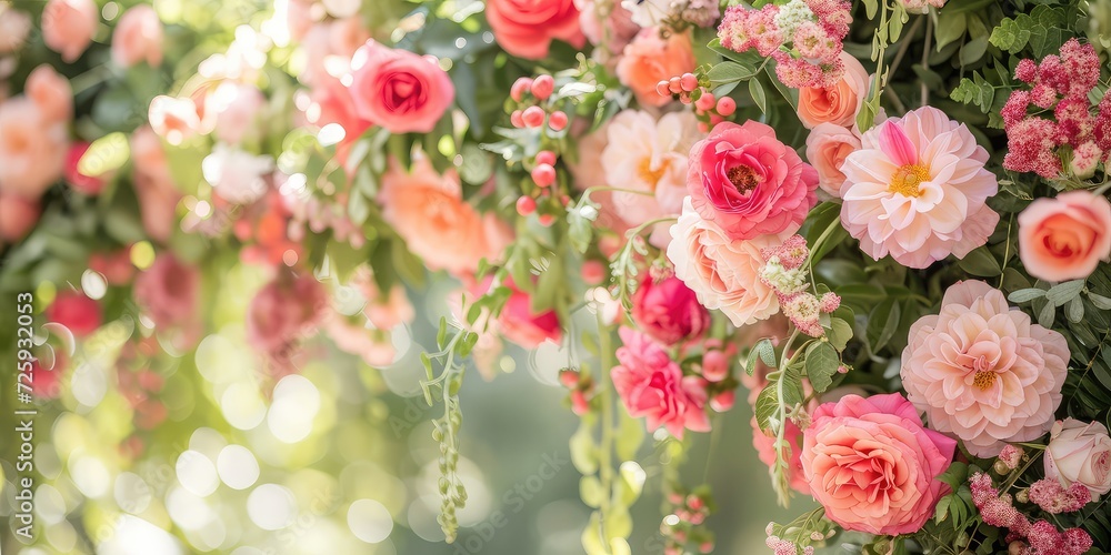 Stunning Scene with Oversized Pink Florals and Vines! Creating Beautiful and Whimsical Atmosphere - Vibrant Blooms and Lush Vines Intertwine - Soft Natural Light 