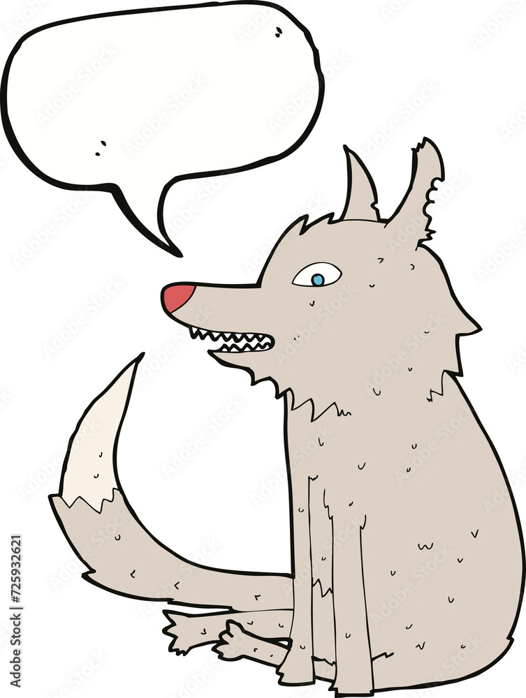 cartoon wolf sitting with speech bubble cartoon wolf sitting with speech bubble