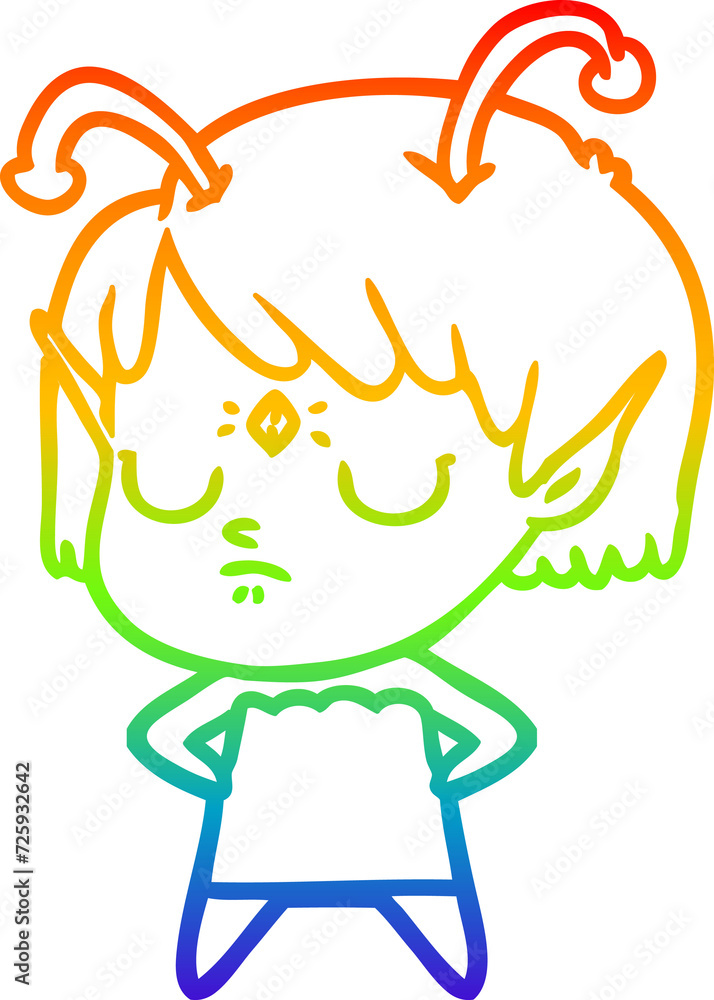 Obraz premium rainbow gradient line drawing cartoon alien girl