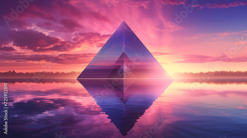 Reflective Pyramid in Sunset Waters