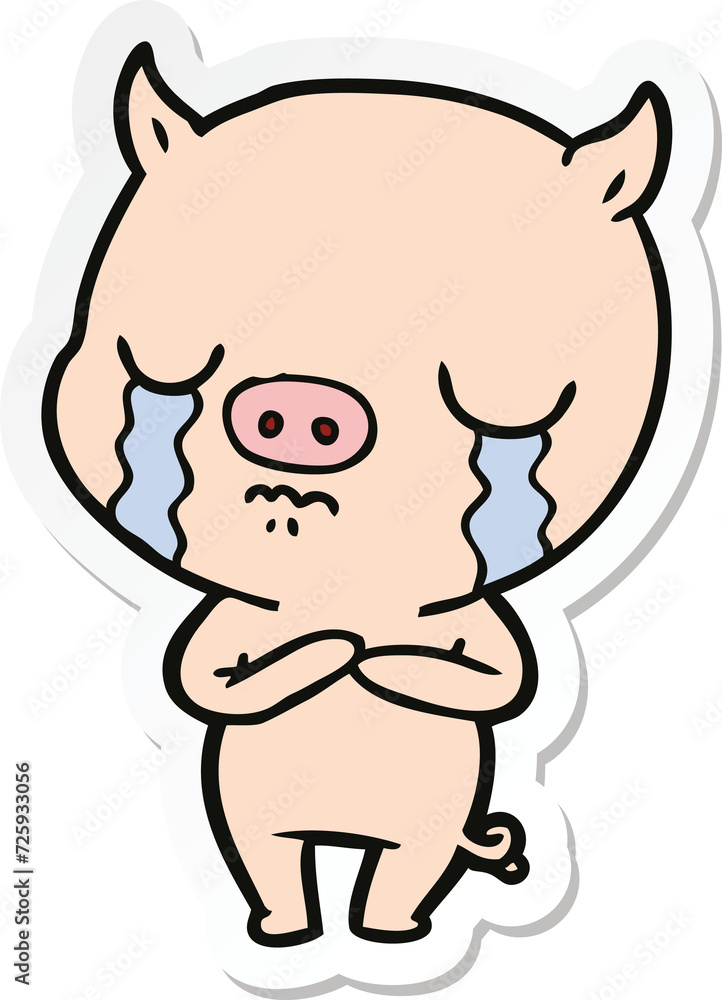 sticker of a cartoon pig crying sticker of a cartoon pig crying