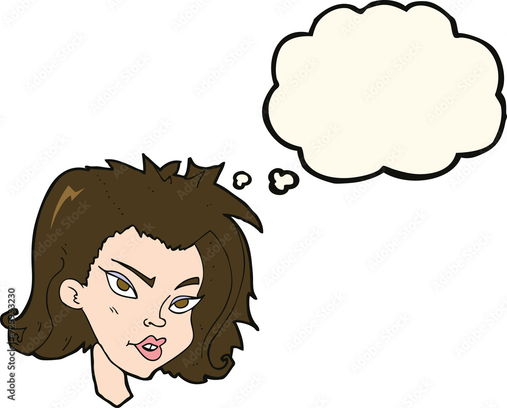 cartoon female face with thought bubble cartoon female face with thought bubble
