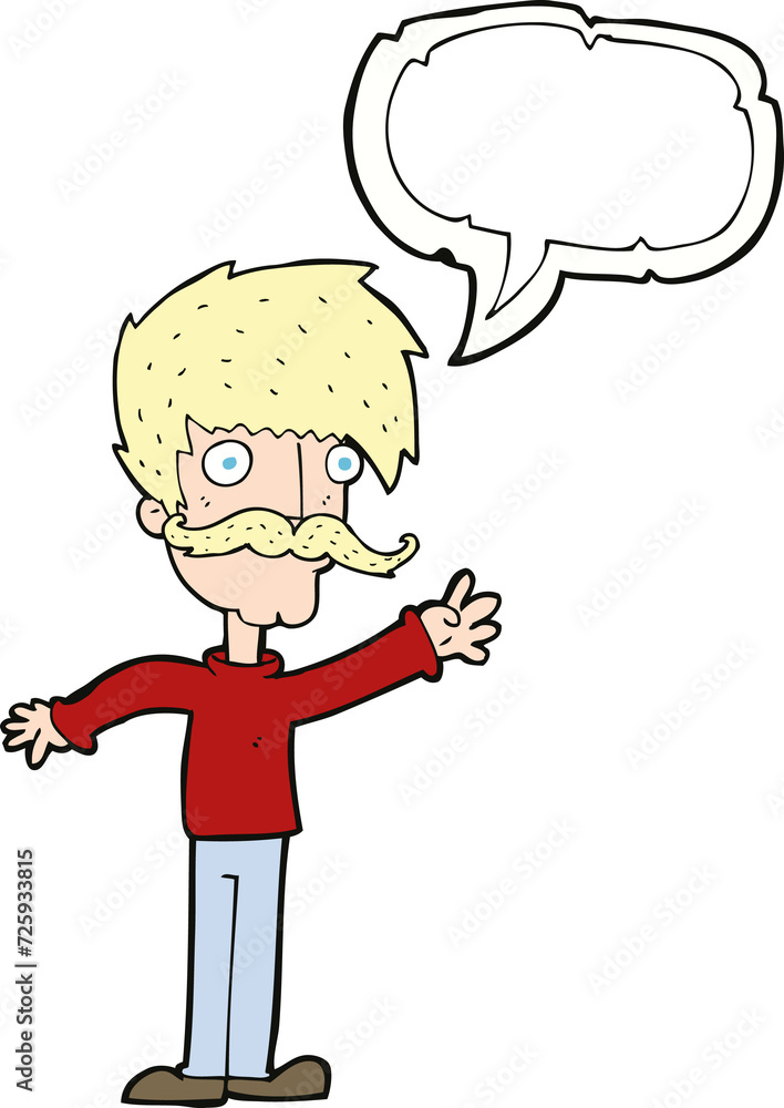 cartoon waving mustache man with speech bubble cartoon waving mustache man with speech bubble