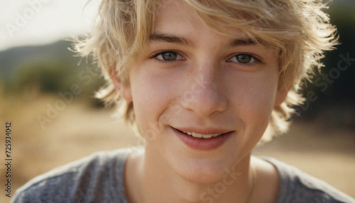 Young Blonde Teenager with Messy Hair and Warm Smile