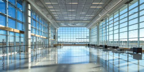Airport Terminal with Modern Windows Stretching Across! Allowing Natural Light to Dance Inside - Sleek Design and Expansive Views - Soft Natural Light