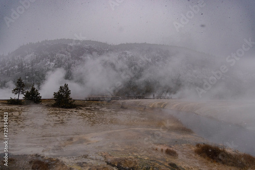 Dramatic View of Yellowstone National Park in the Winter with Some Snowfall © 10catz
