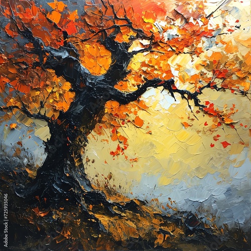 Vibrant Autumn Tree Oil Painting