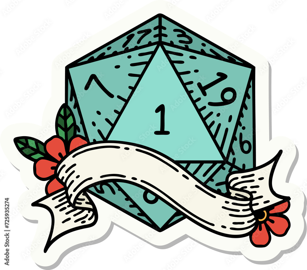natural one d20 dice roll sticker natural one d20 dice roll sticker