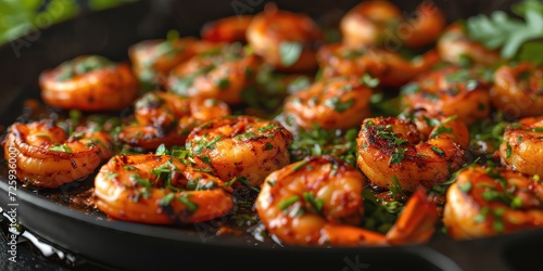 Griddle Shrimp or Dry Pot Shrimp Dish! Succulent Shrimp Sizzle on Griddle or in Dry Pot, Absorbing Flavorful Spices and Aromatics - Soft Natural Light 
