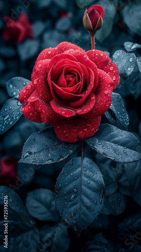 Red heart shaped confetti. AI generated art illustration.