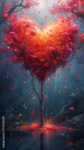 Red heart shaped confetti. AI generated art illustration.