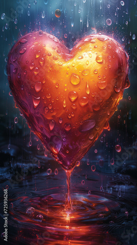 Red heart shaped confetti. AI generated art illustration.