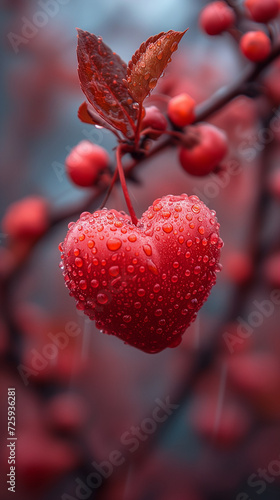 Red heart shaped confetti. AI generated art illustration.