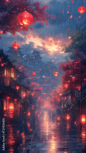 Red heart shaped confetti. AI generated art illustration.