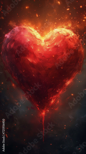 Red heart shaped confetti. AI generated art illustration.